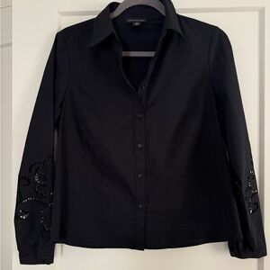 Saks Fifth Avenue black button down top with eyelet sleeves size xs
